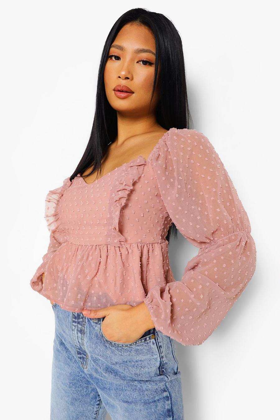Rose Petite Dobby Spot Open Back Ruffle Top image number 1