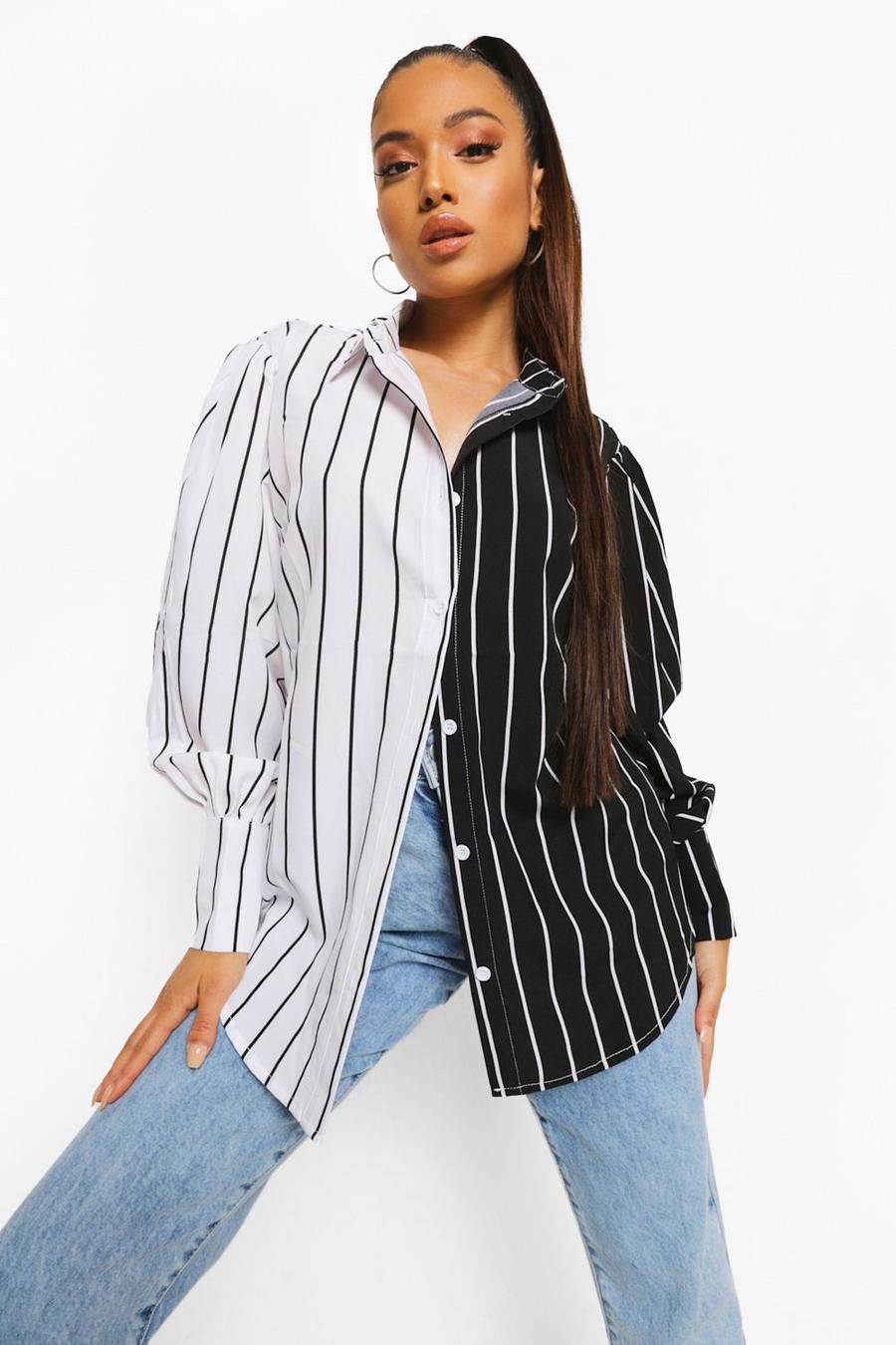 Black Petite Mono Spliced Stripe Shirt image number 1