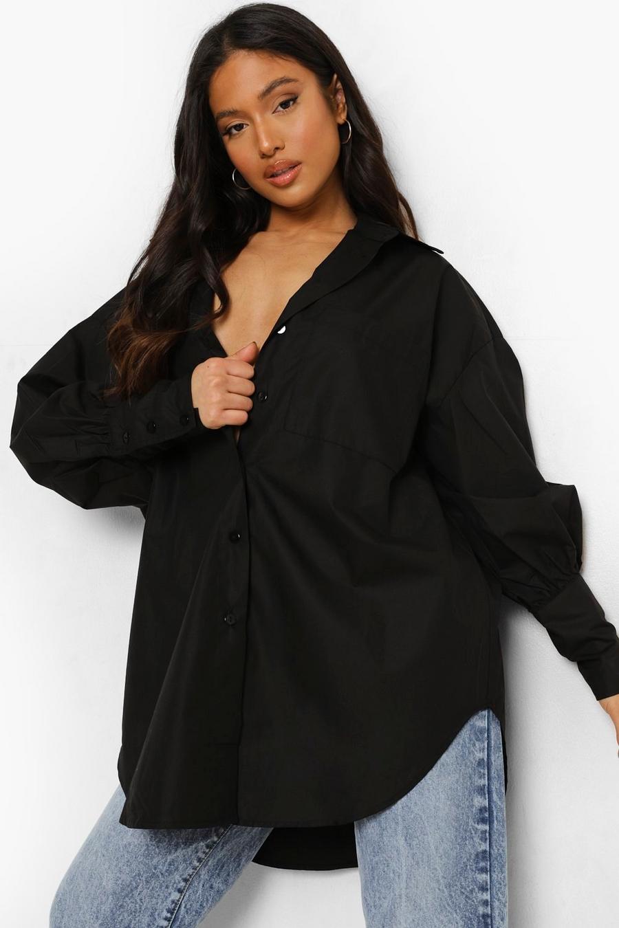 Black svart Petite Puff Sleeve Oversized Shirt image number 1