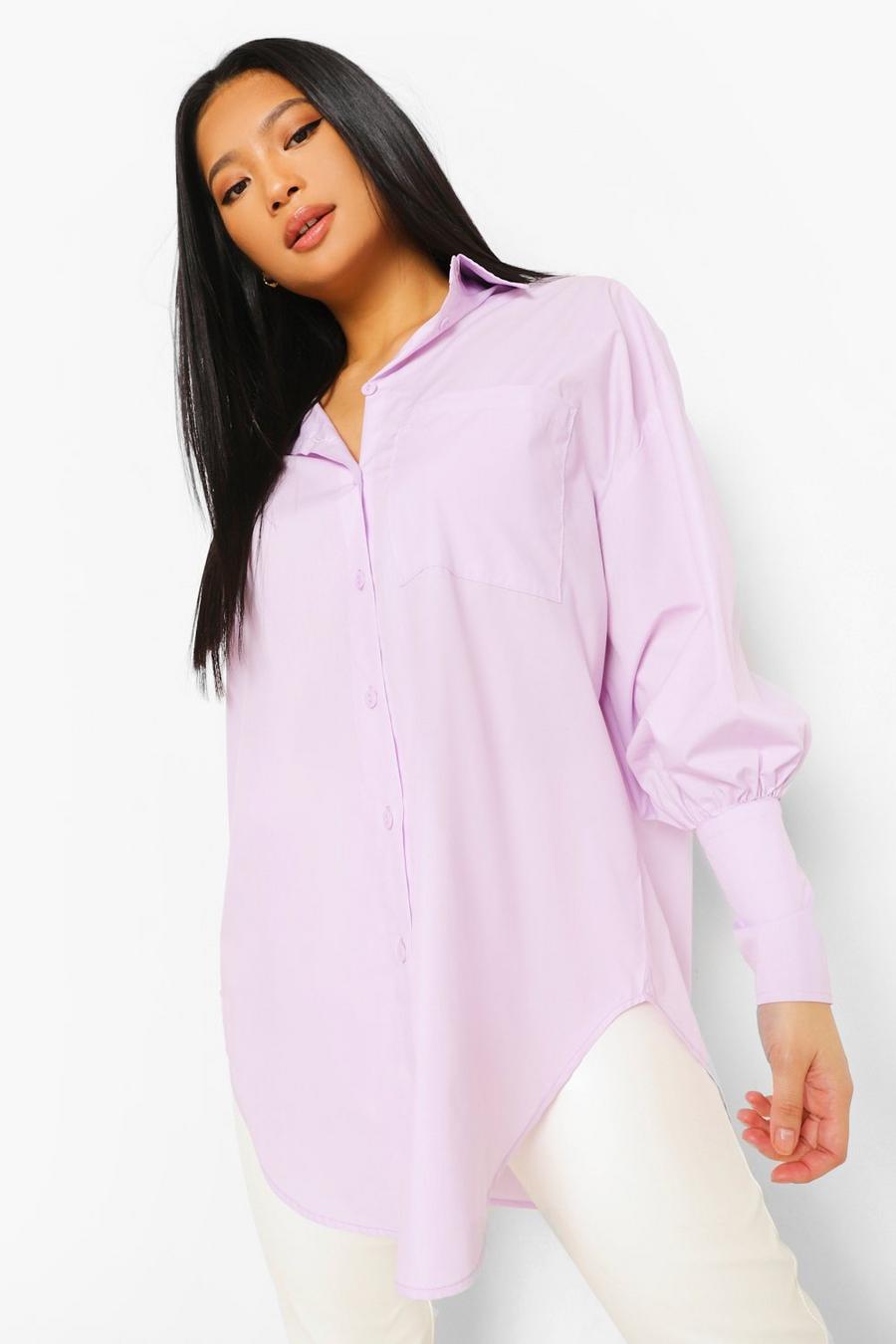 Lilac Petite Puff Sleeve Oversized Shirt image number 1