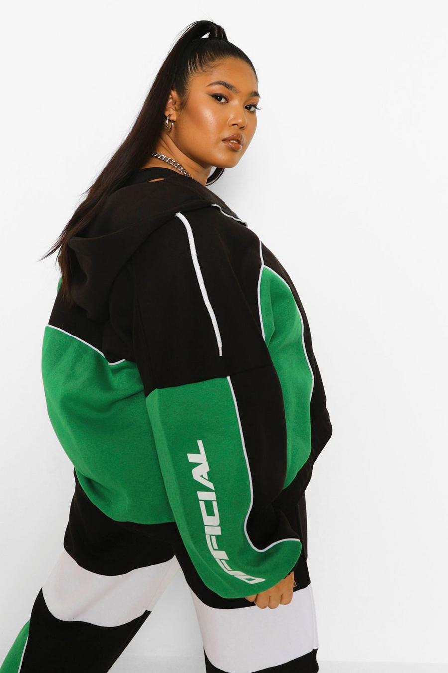Green Plus Oversized Colour Block Hoodie image number 1