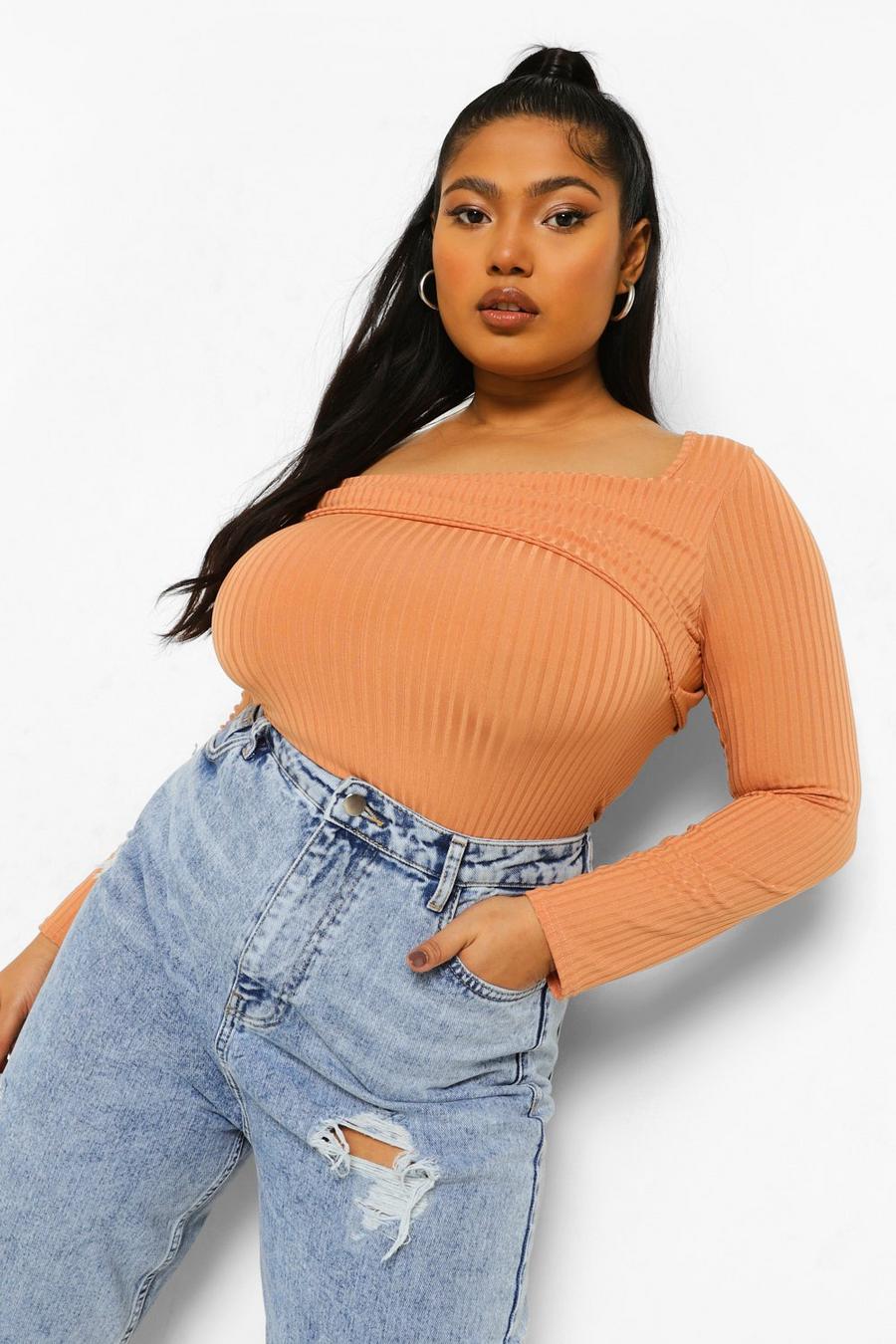 Peach Plus Asymmetric Ribbed Top image number 1