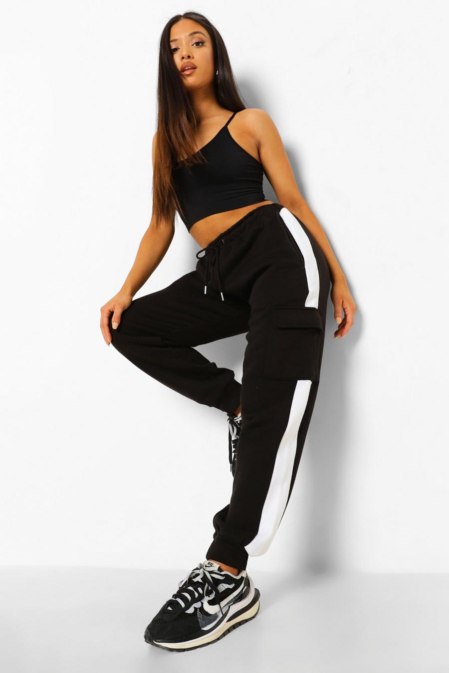 Black Petite Cargo Stripe Joggers image number 1