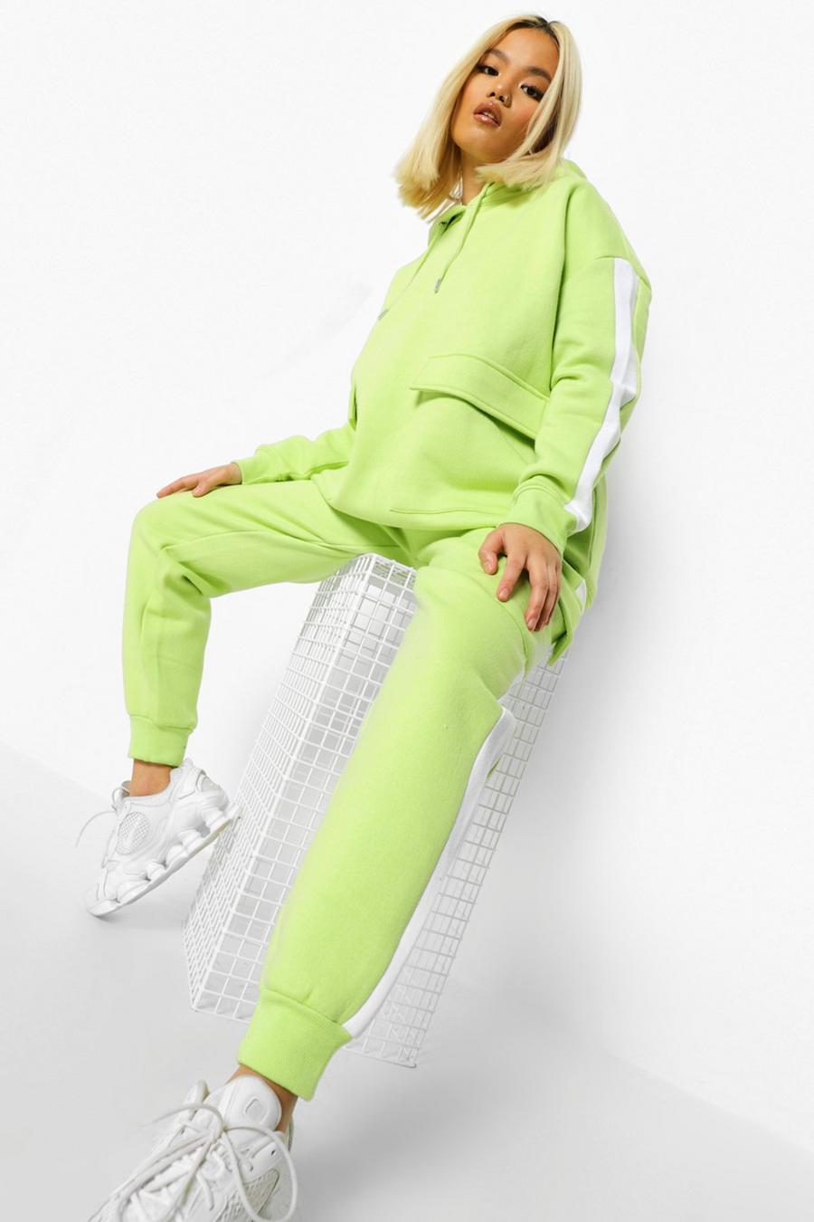 Washed lime Petite Cargo Stripe Joggers image number 1