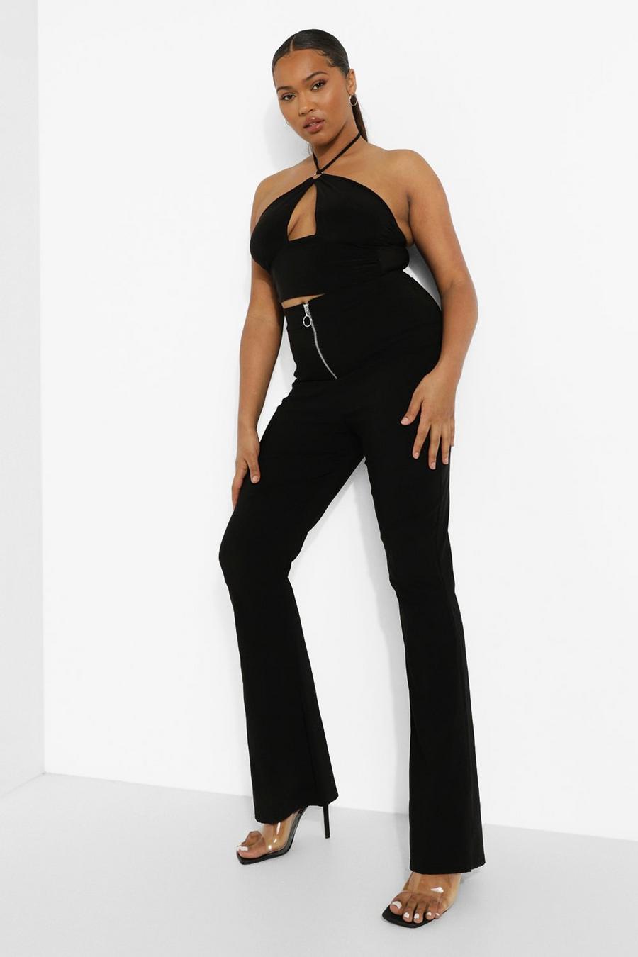 Black Plus Zip Super Stretch Flared Trousers image number 1