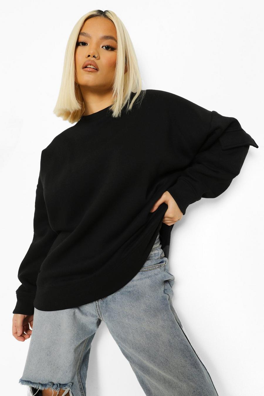 Black Petite Cargo Oversized Sweatshirt image number 1