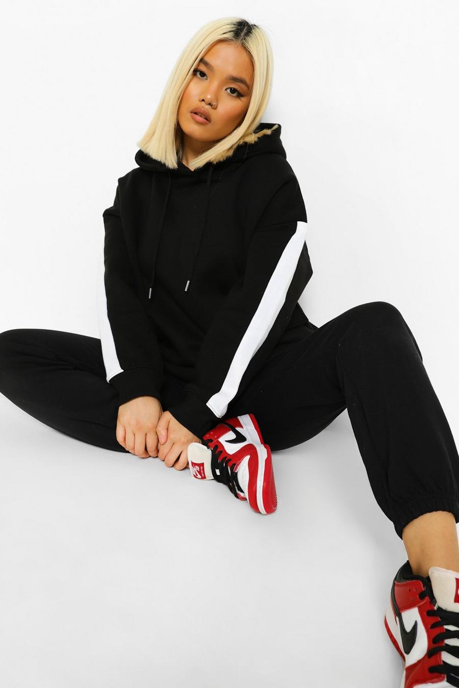 Black Petite - Oversize hoodie med cargofickor och ränder image number 1