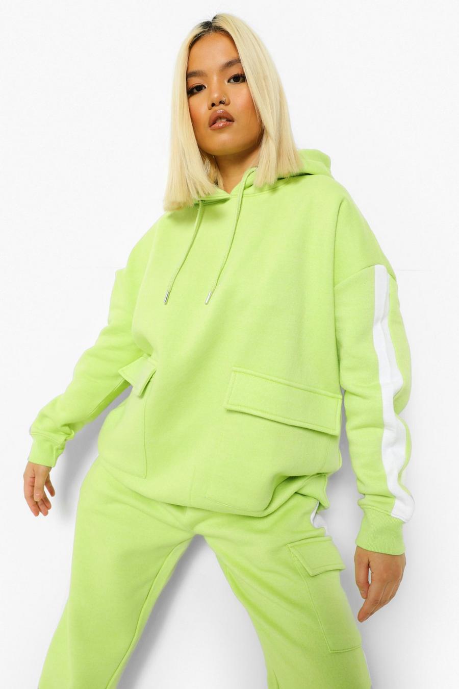 Washed lime Petite - Oversize hoodie med cargofickor och ränder image number 1