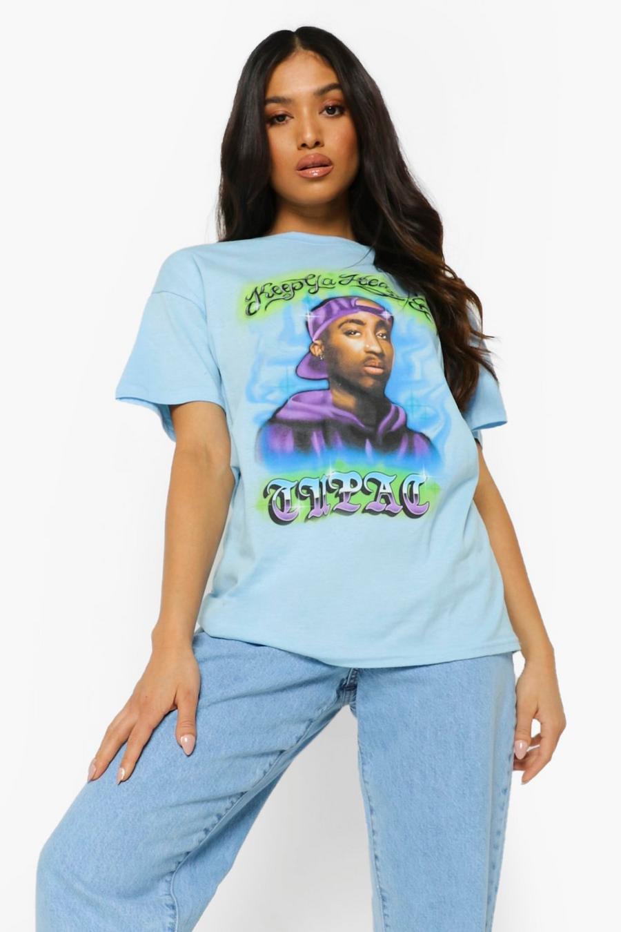 T-shirt Petite con stampa ufficiale Tupac, Azzurro chiaro image number 1