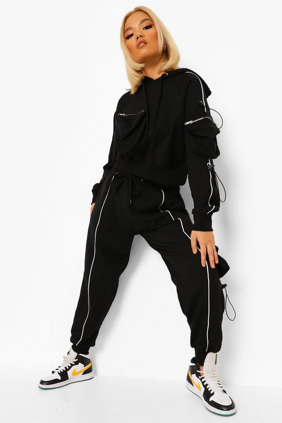 Black Petite Cargo Bungee Cord Joggers image number 1