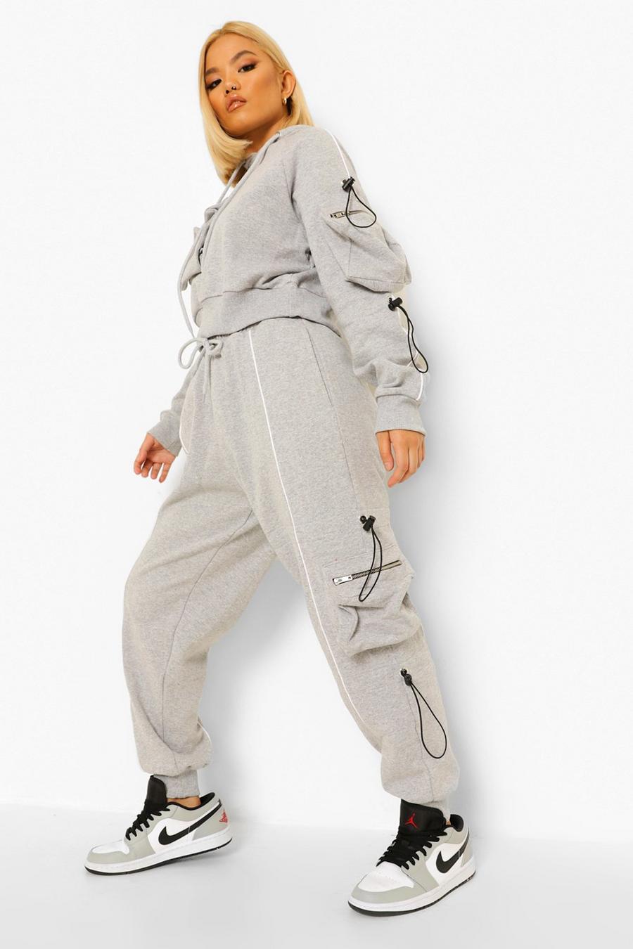 Grey marl Petite Cargo Bungee Cord Track Pants image number 1