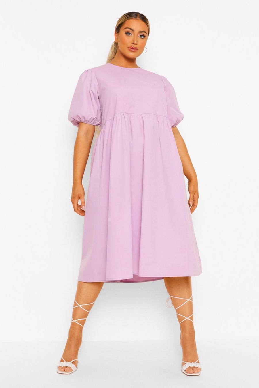 Lilac Plus Woven Wide Sleeve Smock Midi Dress image number 1