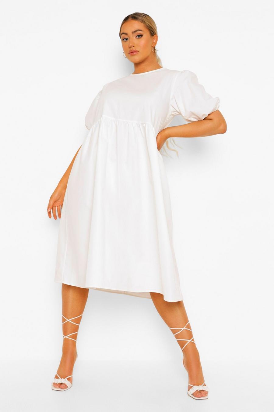 White bianco Plus Woven Wide Sleeve Smock Midi Dress image number 1
