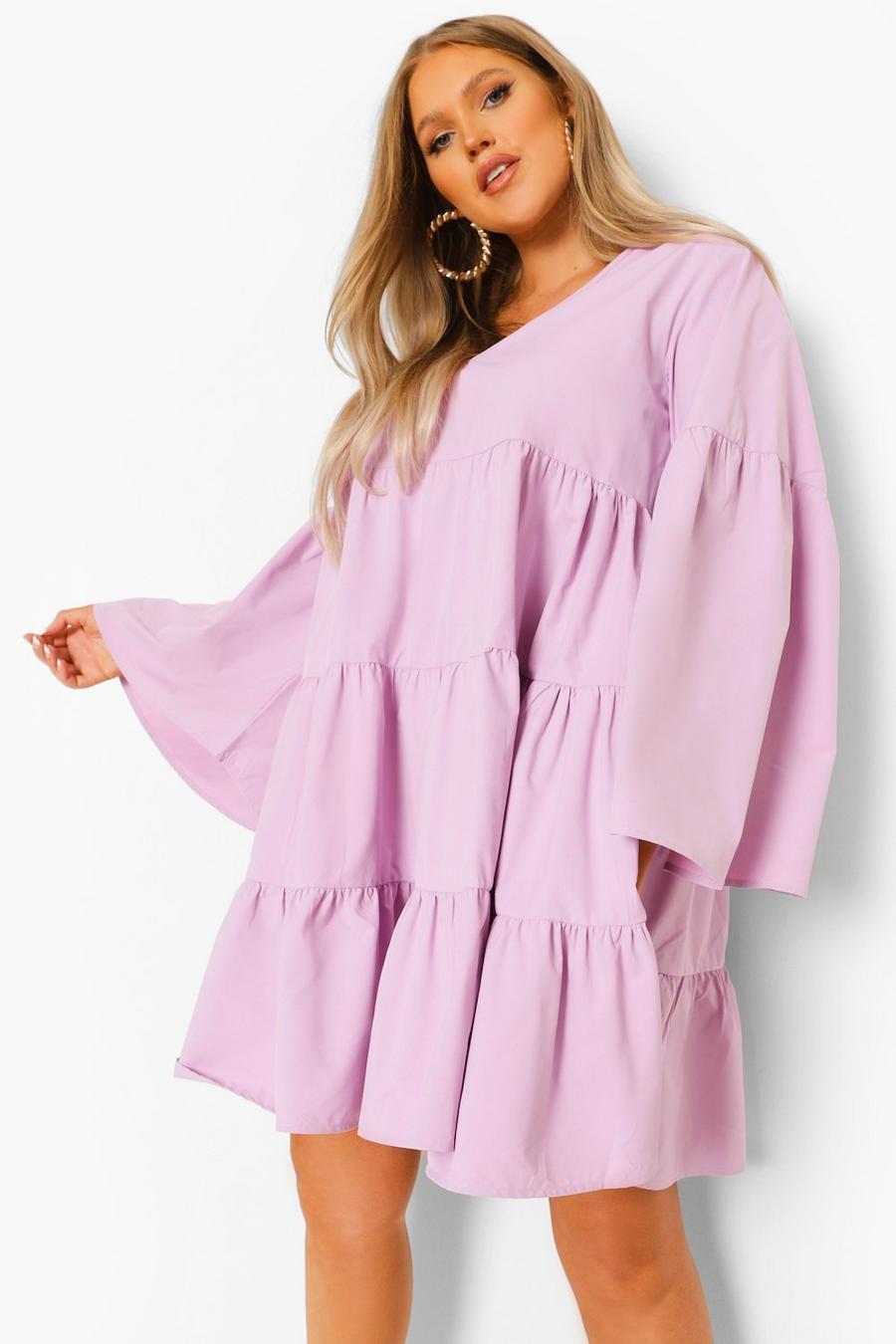 Lilac Plus Tiered 3/4 Sleeve Smock Dress image number 1