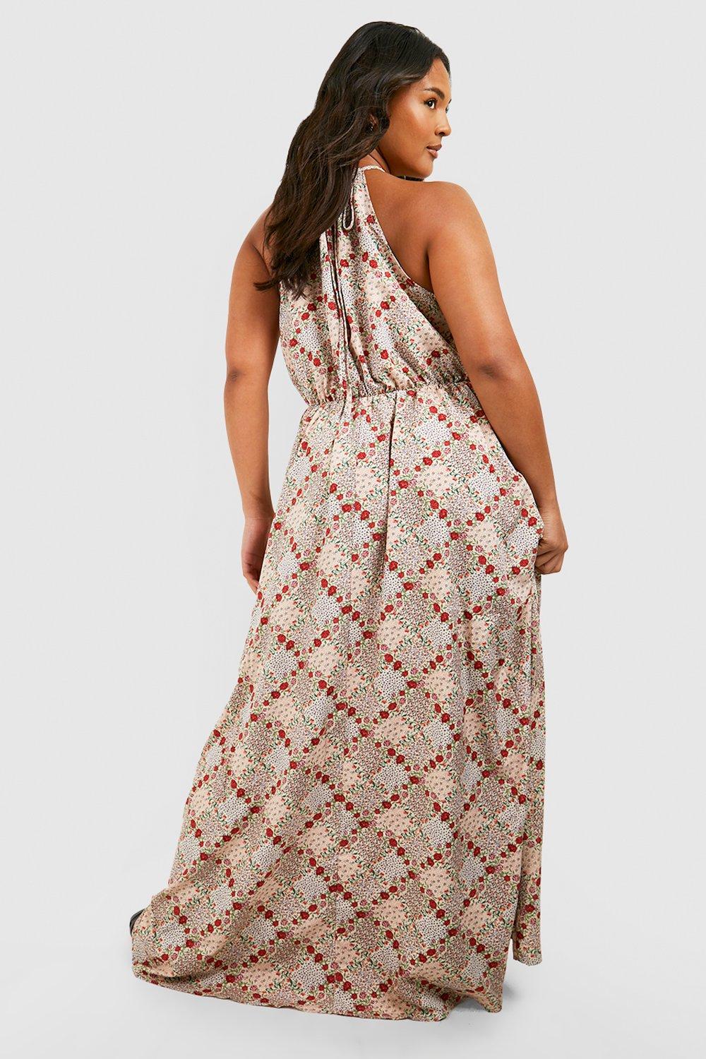 Plus Floral High Neck Maxi Dress