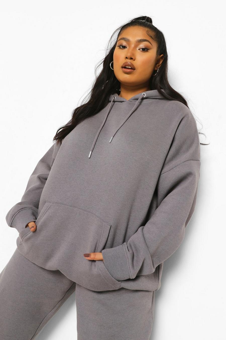 Charcoal grå Plus - Oversize överfärgad hoodie image number 1