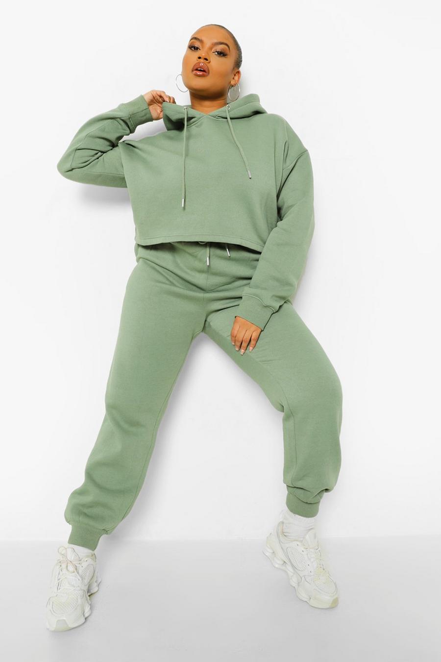 Pantalones de deporte desteñidos con bordado Plus Woman , Verde salvia image number 1