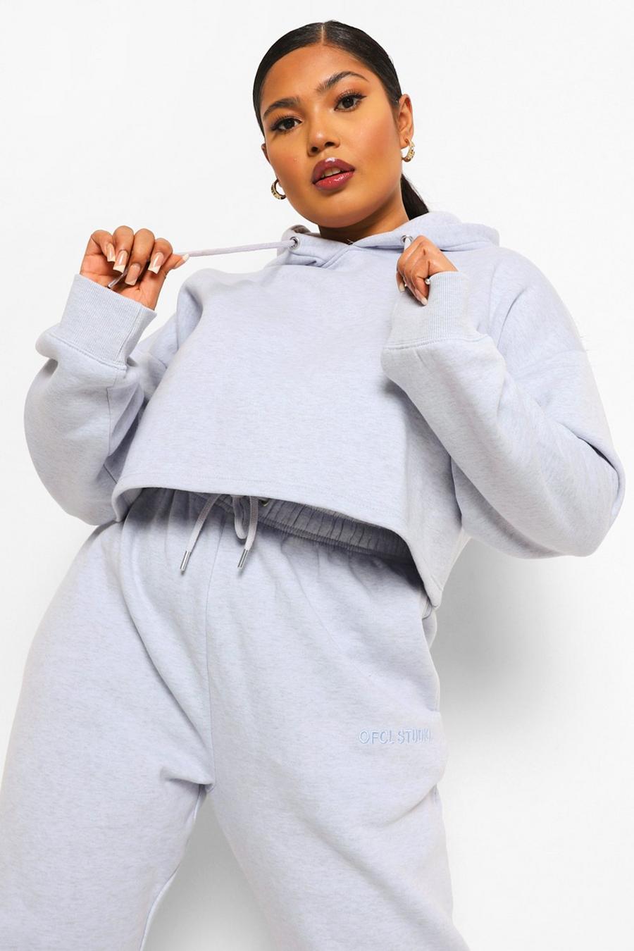 Light blue Plus Overdye Cropped Hoodie image number 1