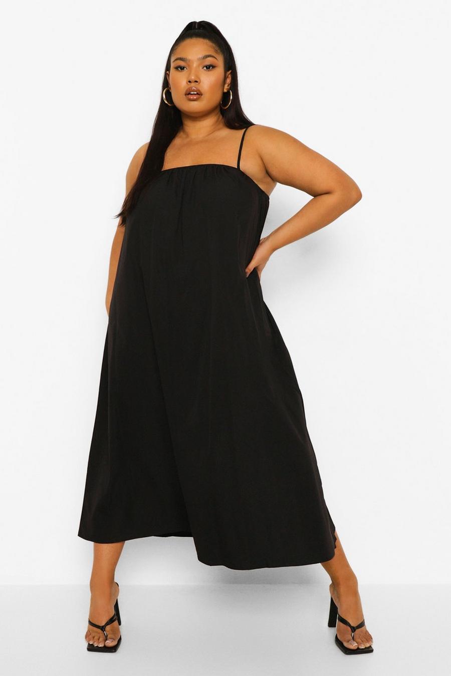Black Plus Woven Strappy Midi Dress image number 1