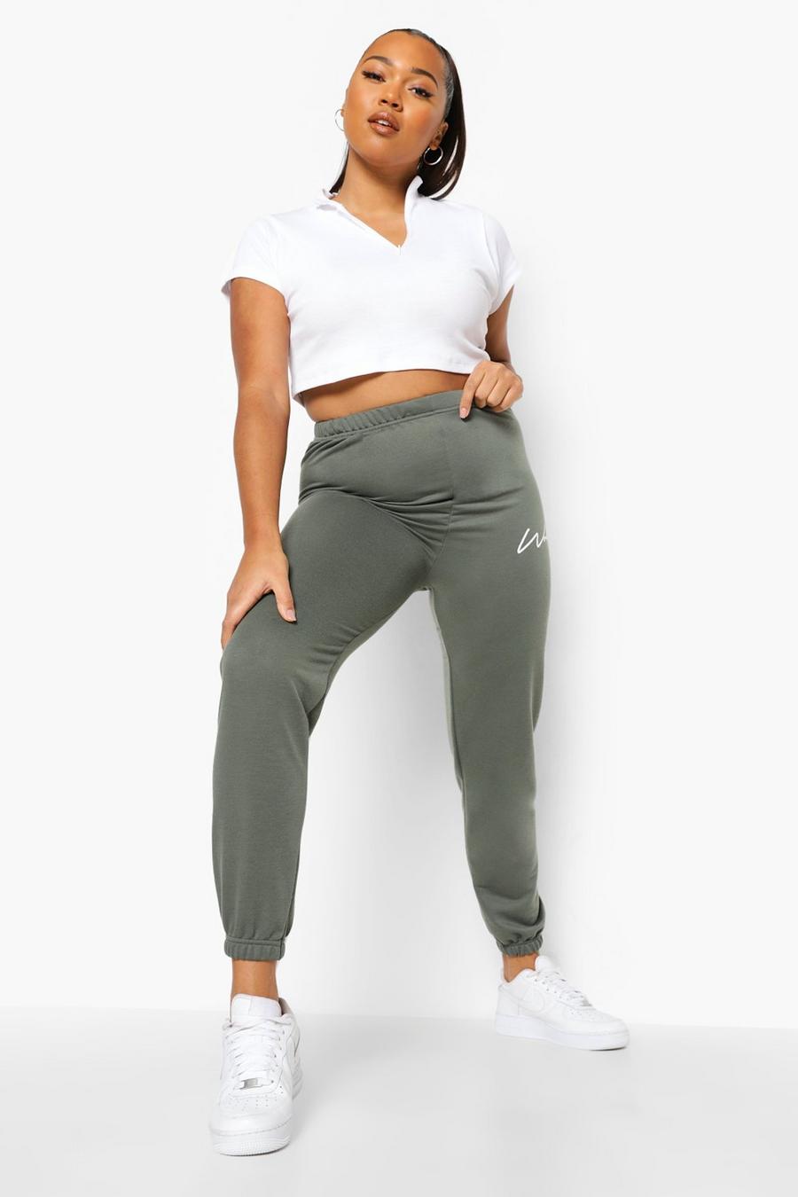 Pantalones de deporte con inscripción “Woman” Plus, Caqui image number 1