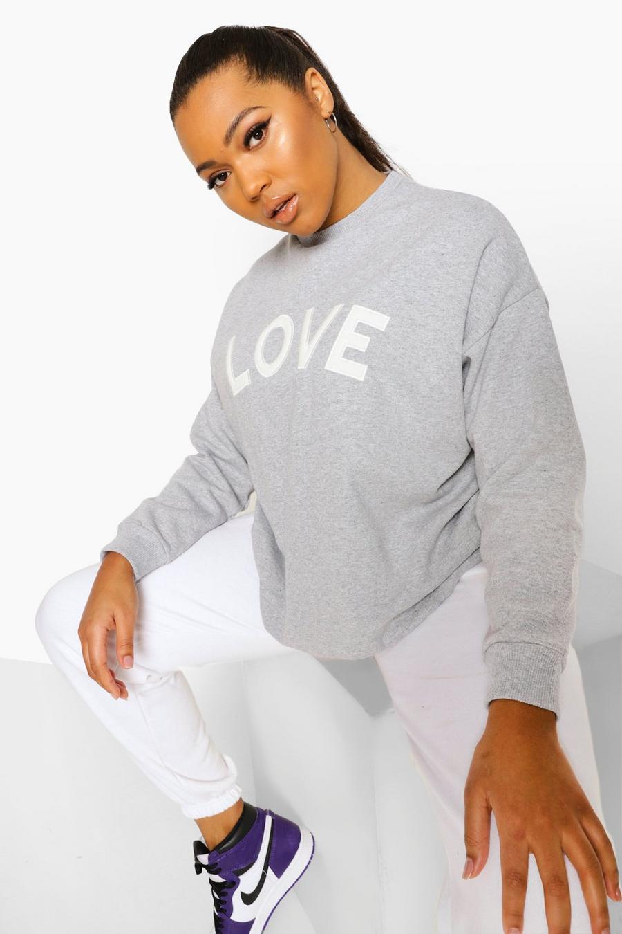 Grey marl Plus - Love Oversize sweatshirt med applikation image number 1
