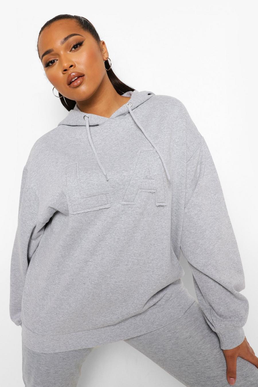 Grey marl Plus - "LA" Oversize hoodie med applikation image number 1