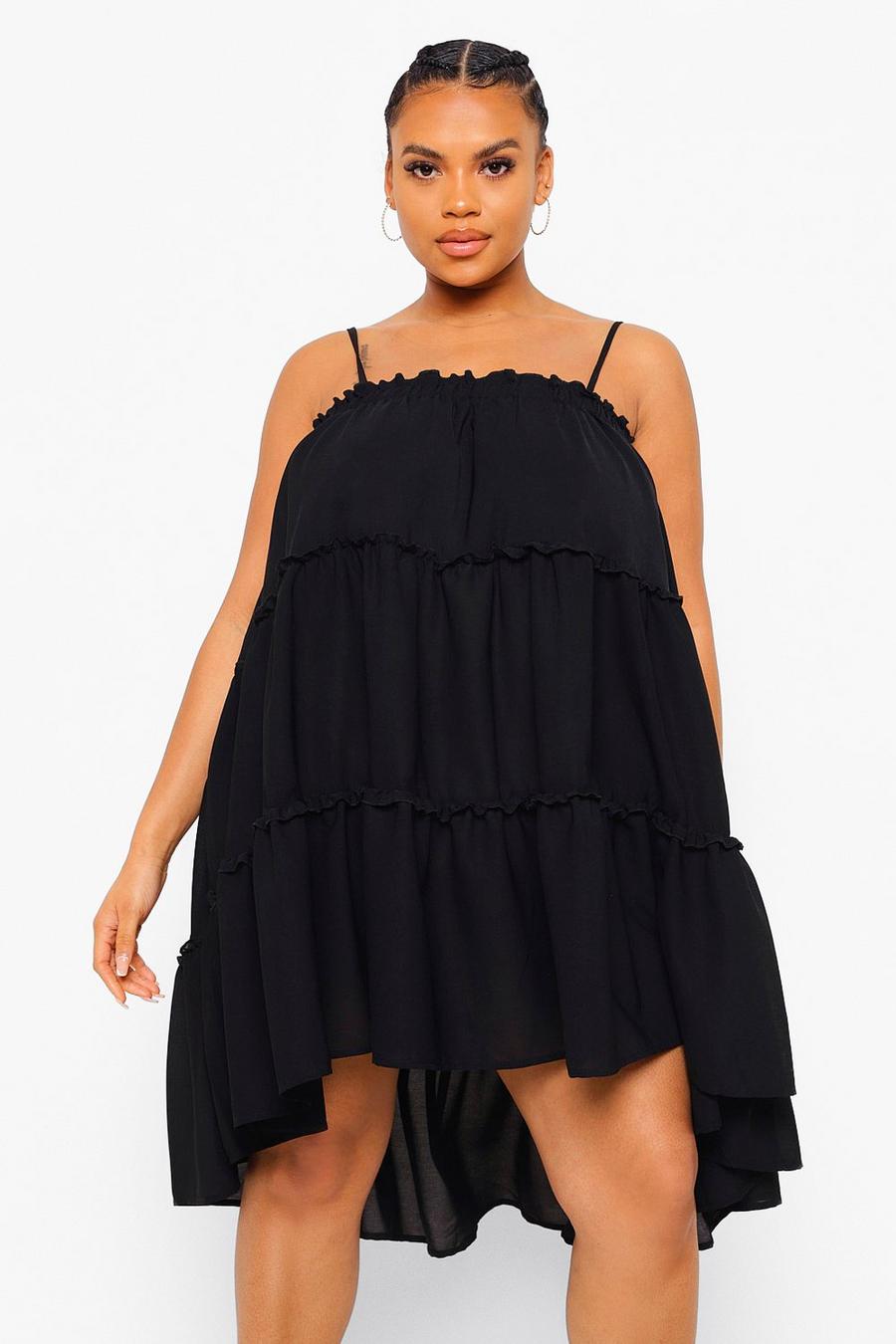Black Plus Cheesecloth Ruffle Smock Dress image number 1