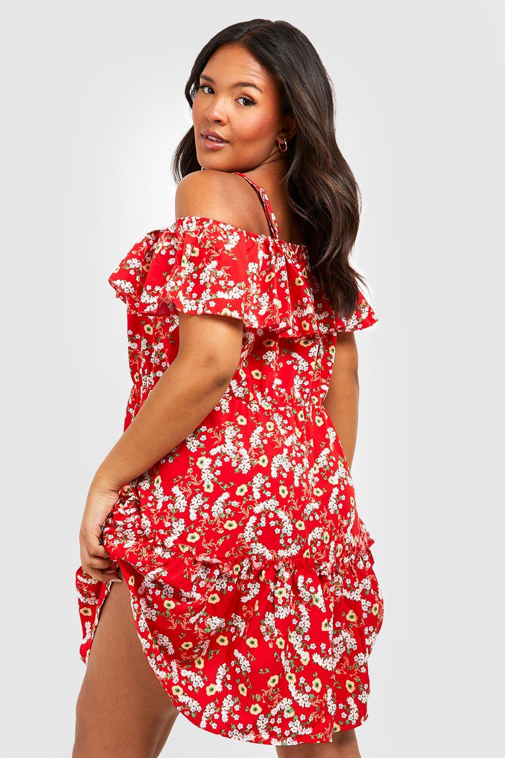 Boohoo red clearance dress plus size