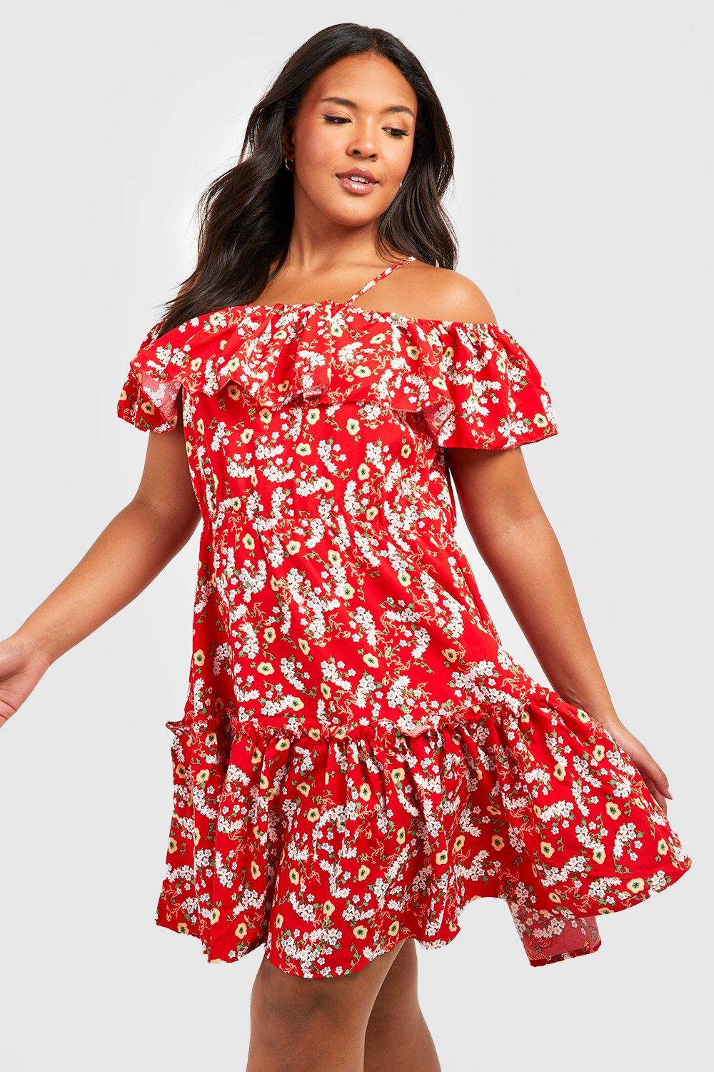 Women's Plus Floral Cold Shoulder ...