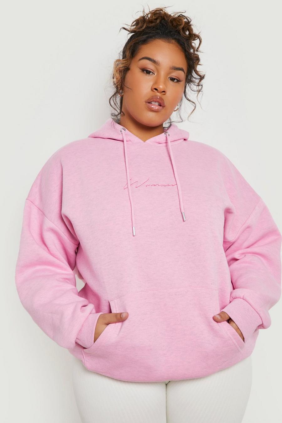 Dusky pink Plus Woman Embroidered Overdye Hoodie image number 1