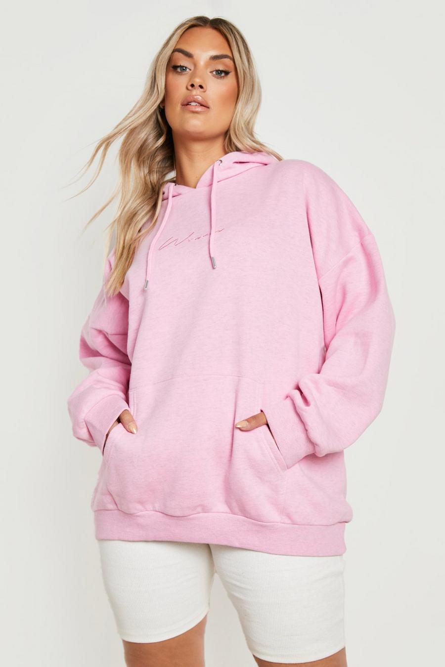Pink rose Plus Woman Embroidered Overdye Hoodie