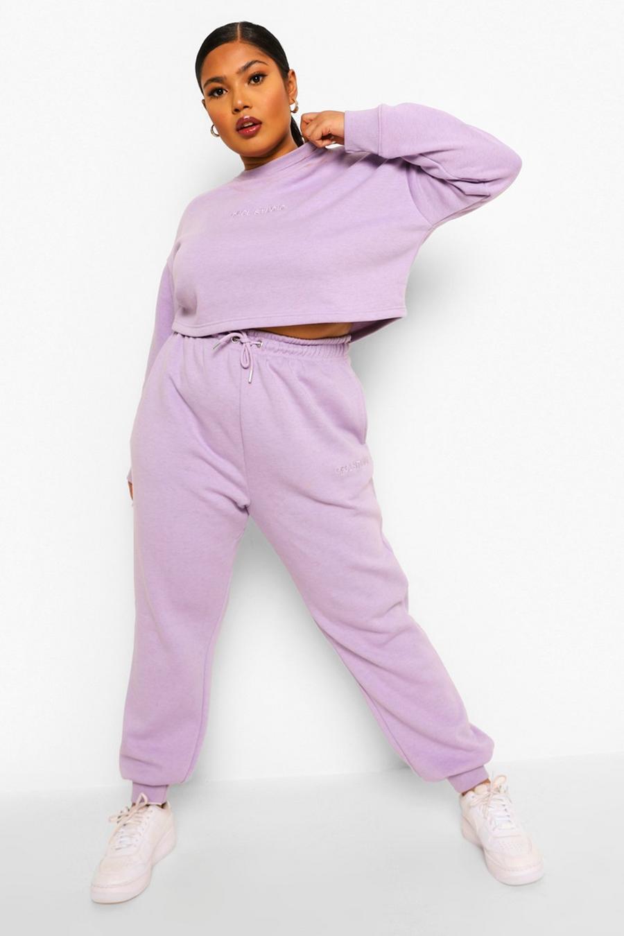 Lilac Plus Ofcl Overdye Cropped Sweater Tracksuit image number 1