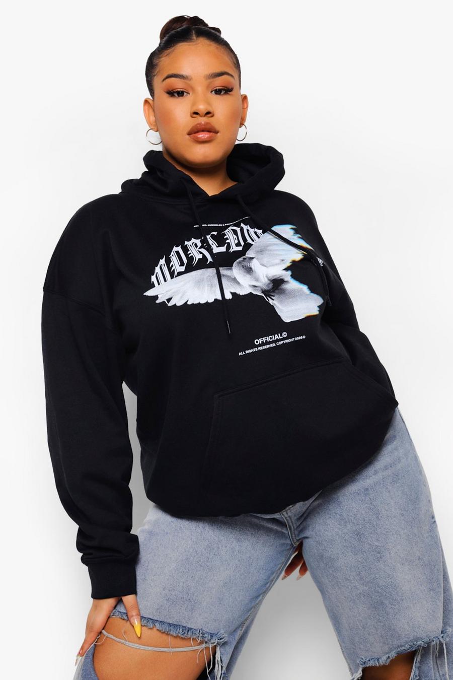 Black Plus - "Worldwide" Oversize hoodie med duva image number 1