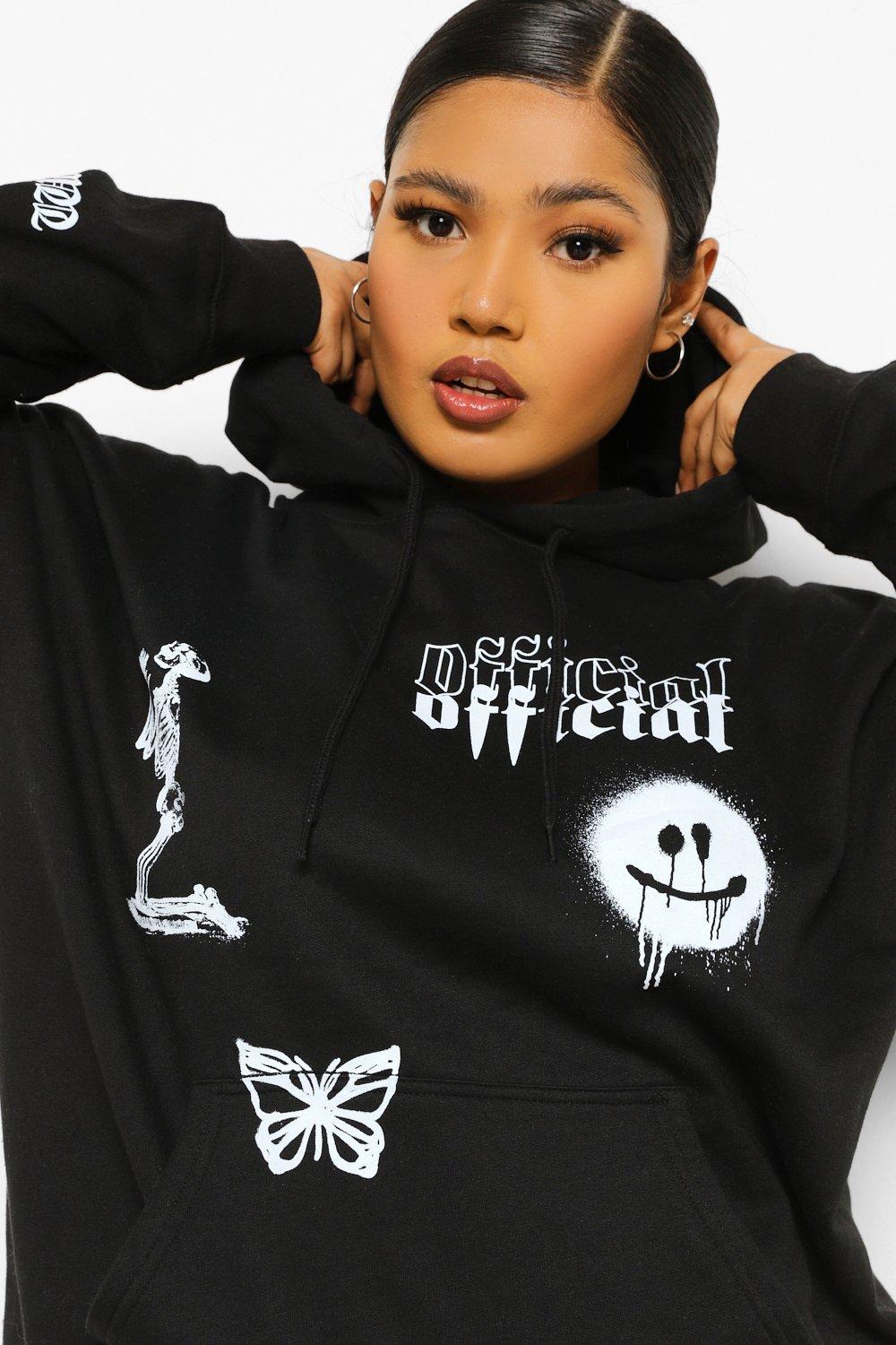 Empowering Graffiti Women's Cropped Hoodie XXL / Black & White