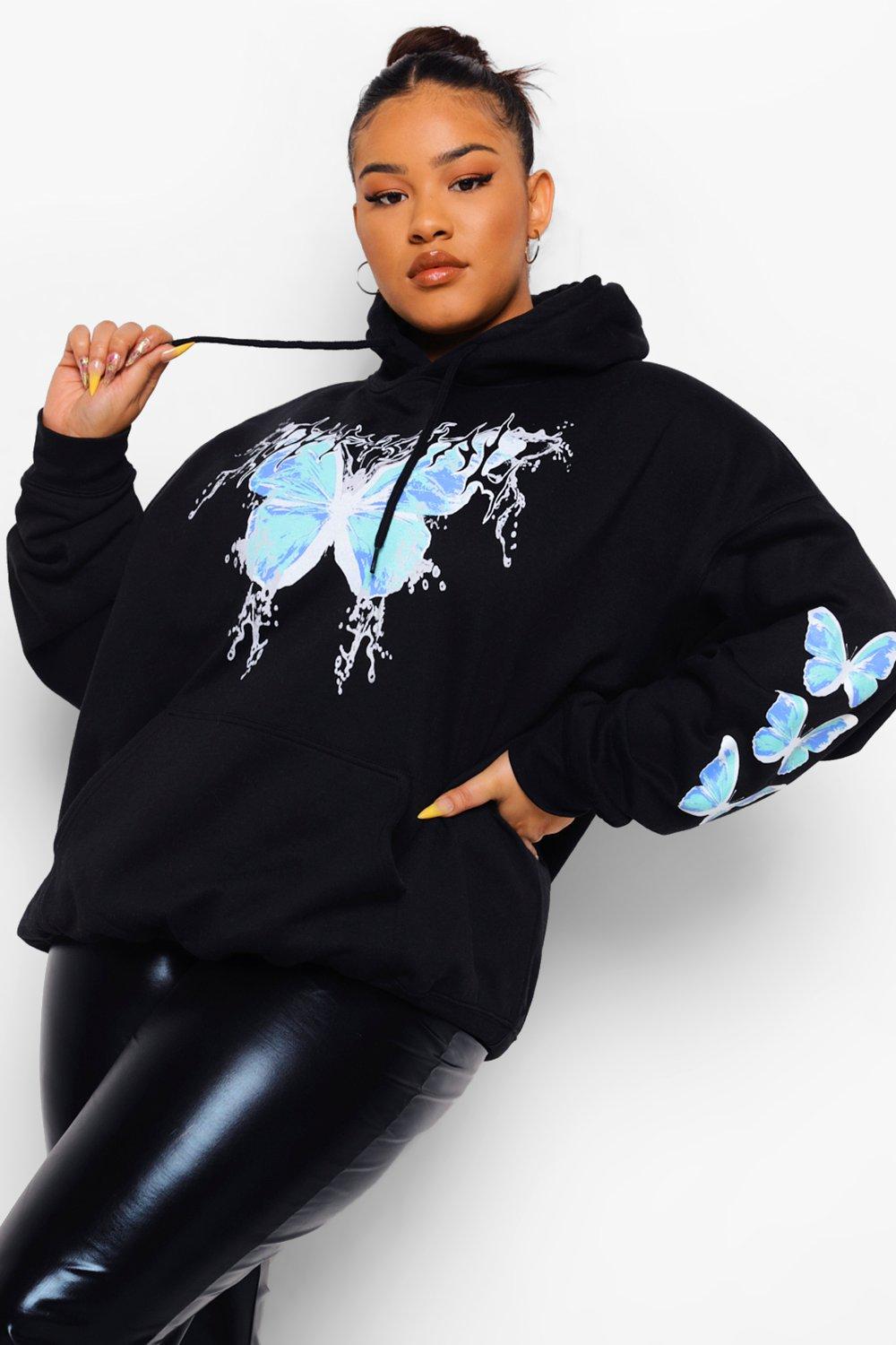 Plus Official Butterfly Sleeve Print Hoodie