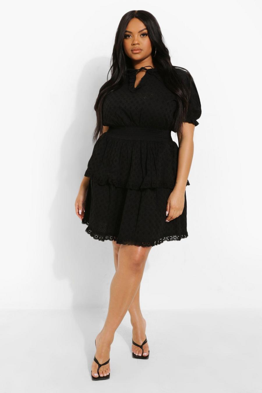 Black Plus Broderie Ruffle Tiered Sundress image number 1