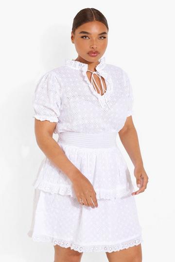 Plus Broderie Ruffle Tiered Sundress white