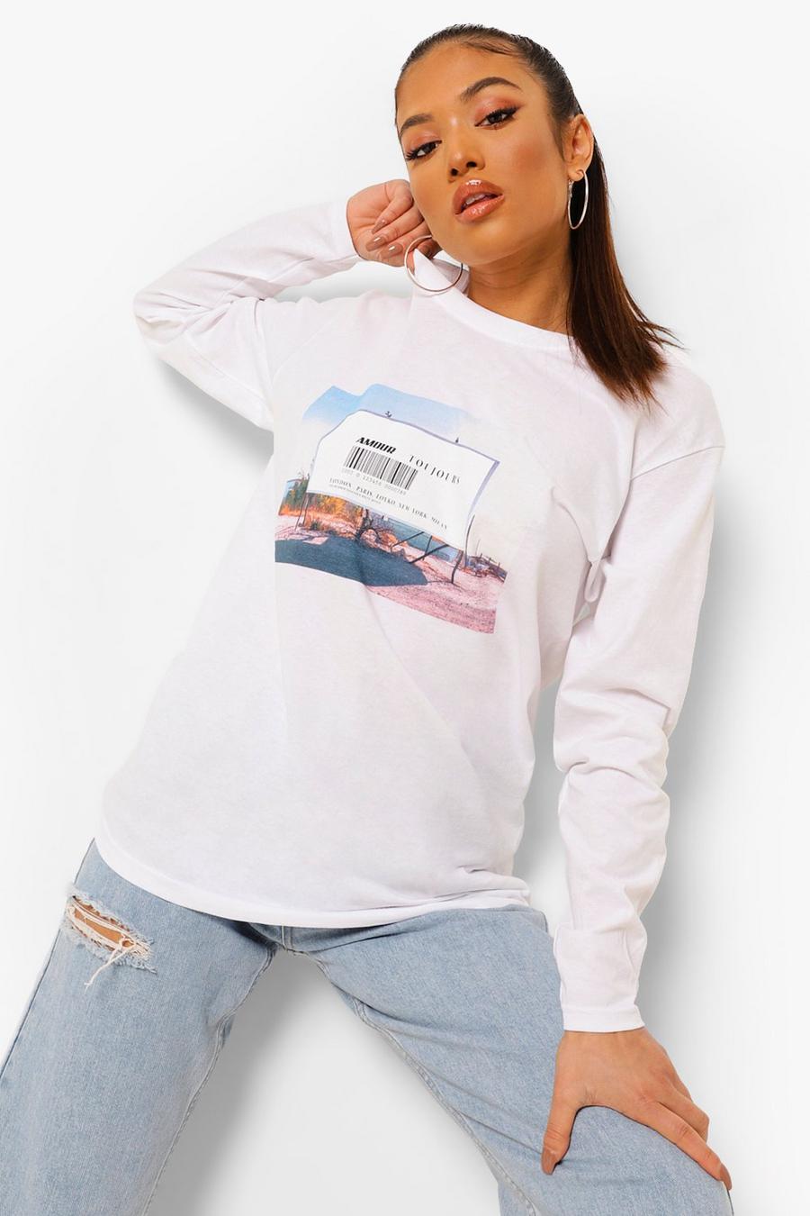 Petite - T-shirt imprimé photo à manches longues, White image number 1