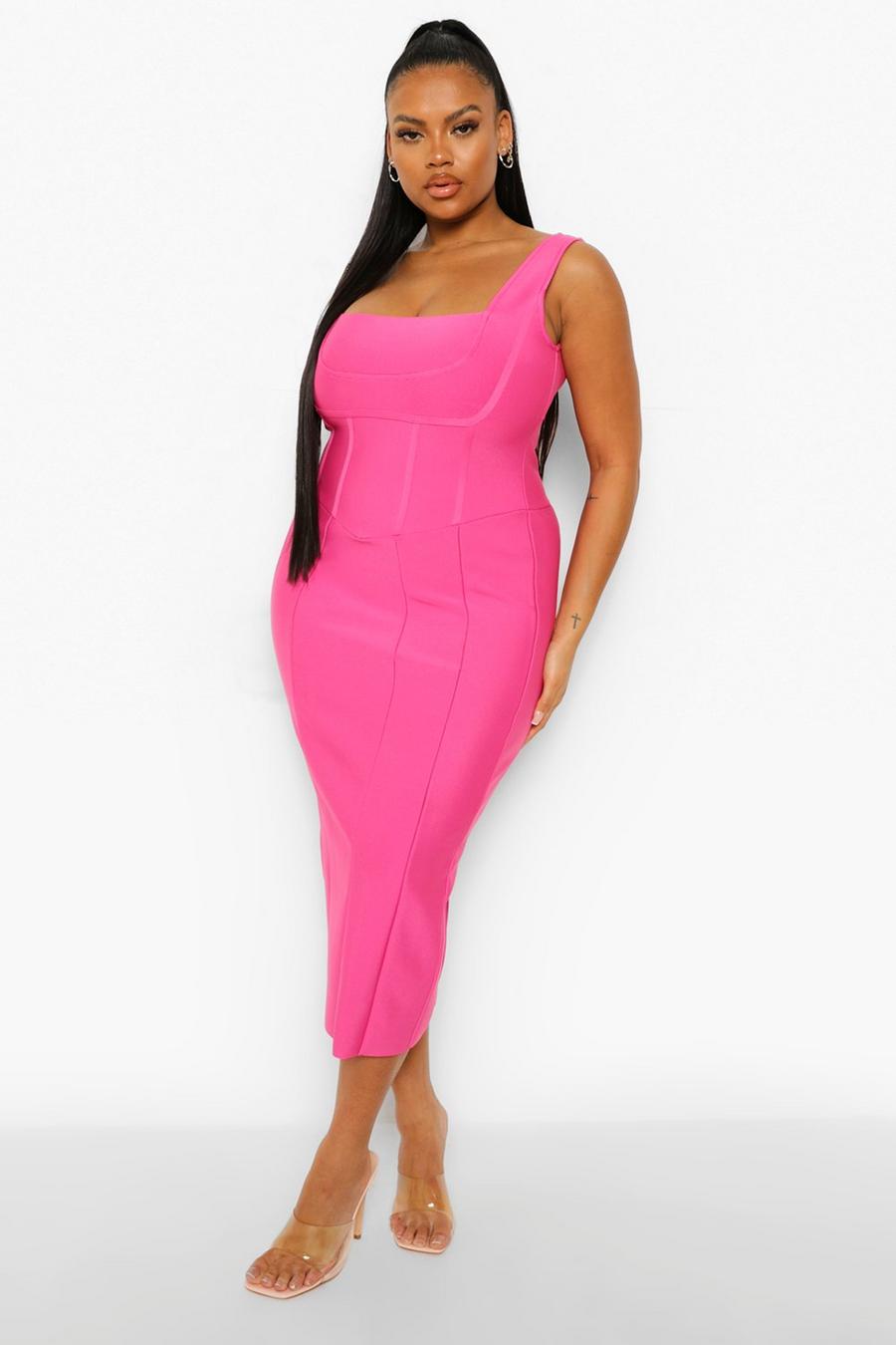 Pink Plus Midiklänning med scupltingeffekt image number 1