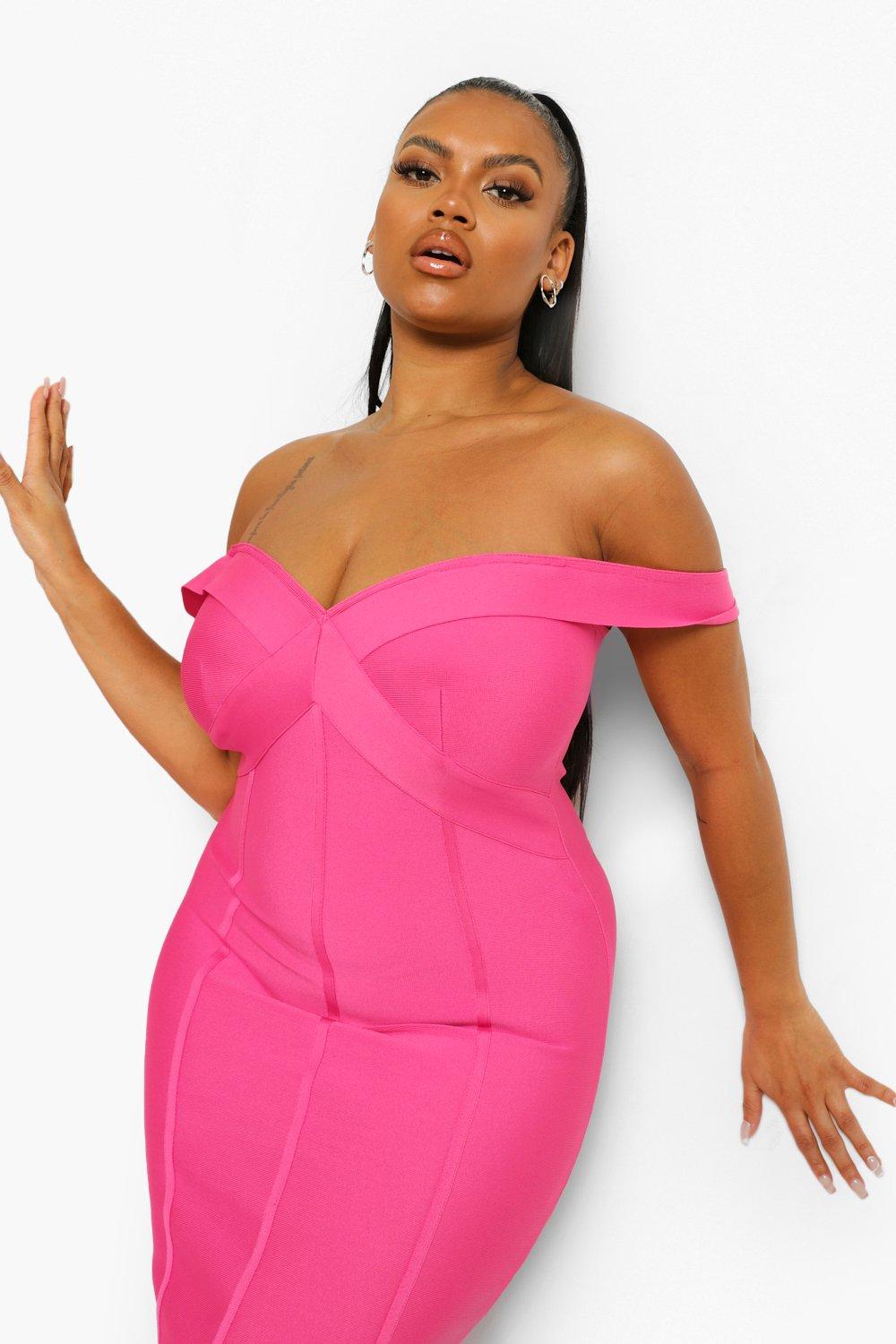 boohoo pink dress plus size