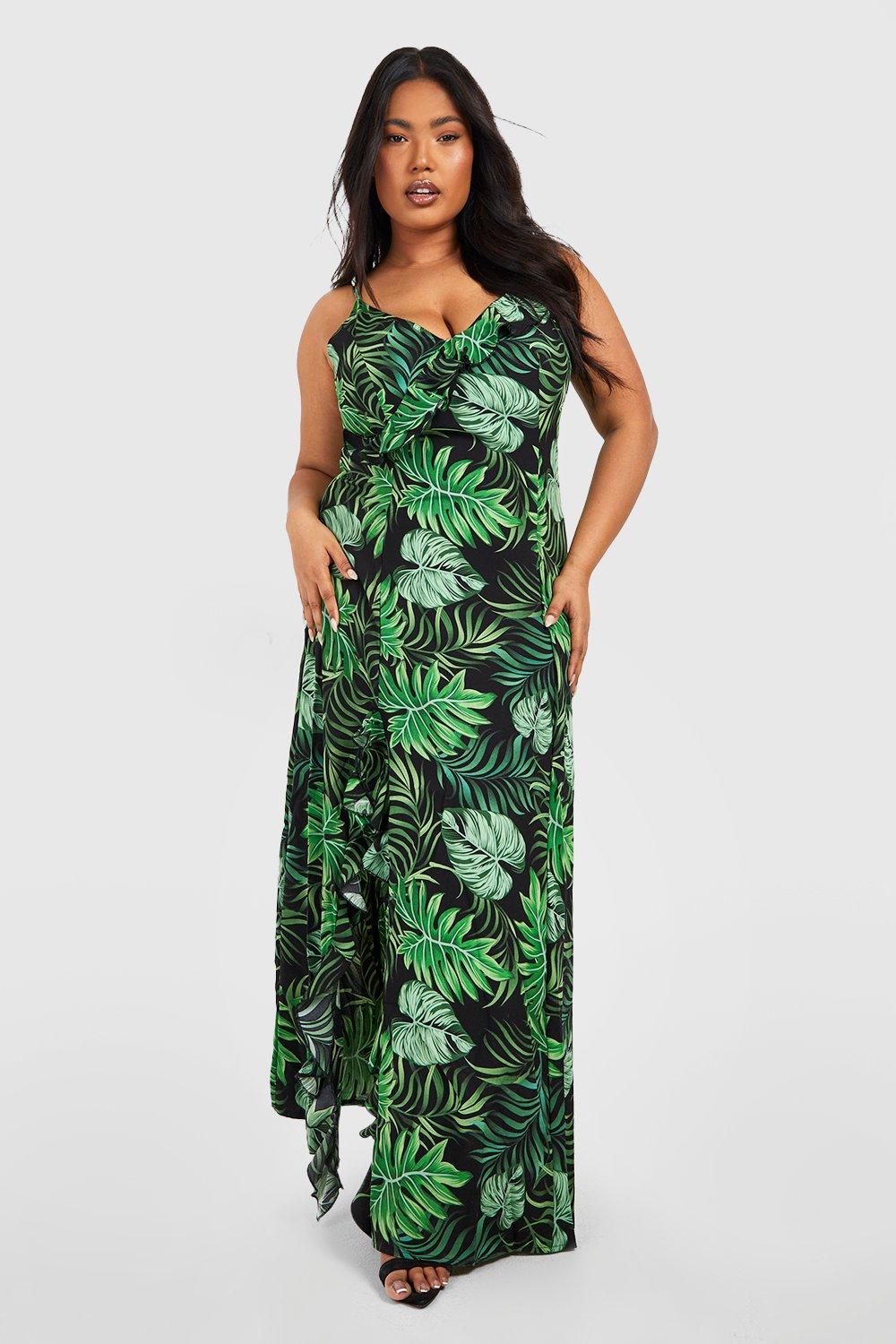 Plus Tropical Print Strappy Split Maxi Dress boohoo