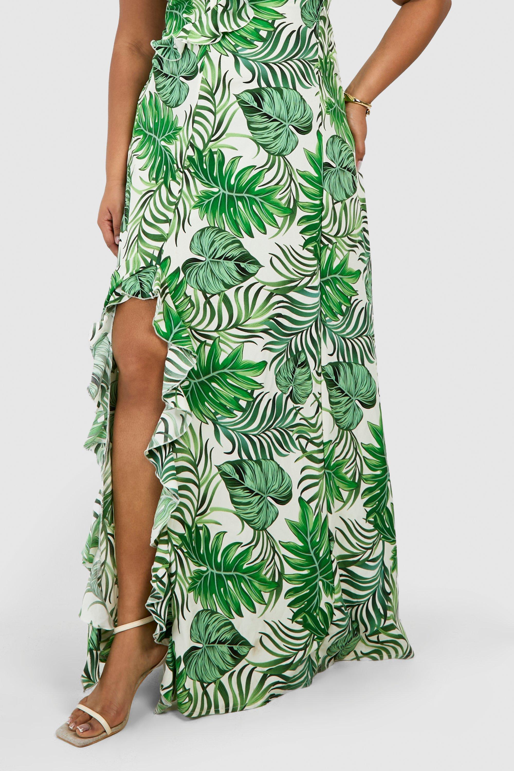 Plus Hawaiian Print Strappy Split Maxi Dress