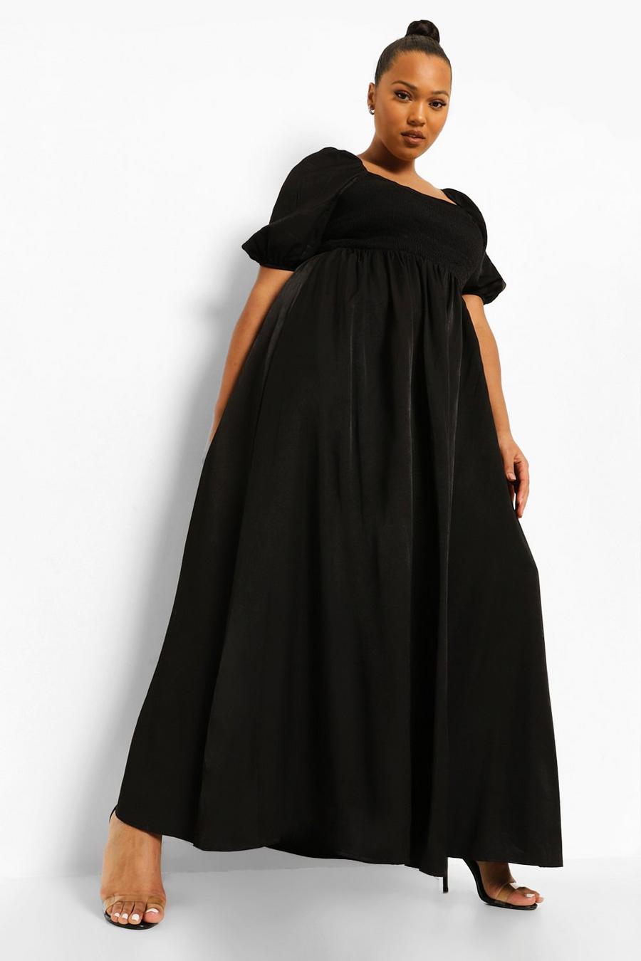 Black Plus Shirred Detail Maxi Dress image number 1