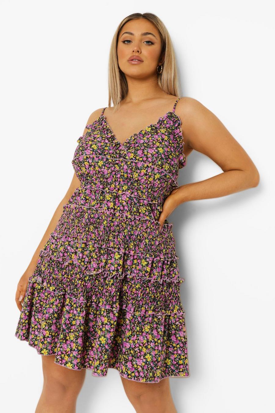 Lilac Plus Ditsy Floral Shirred Sun Dress image number 1