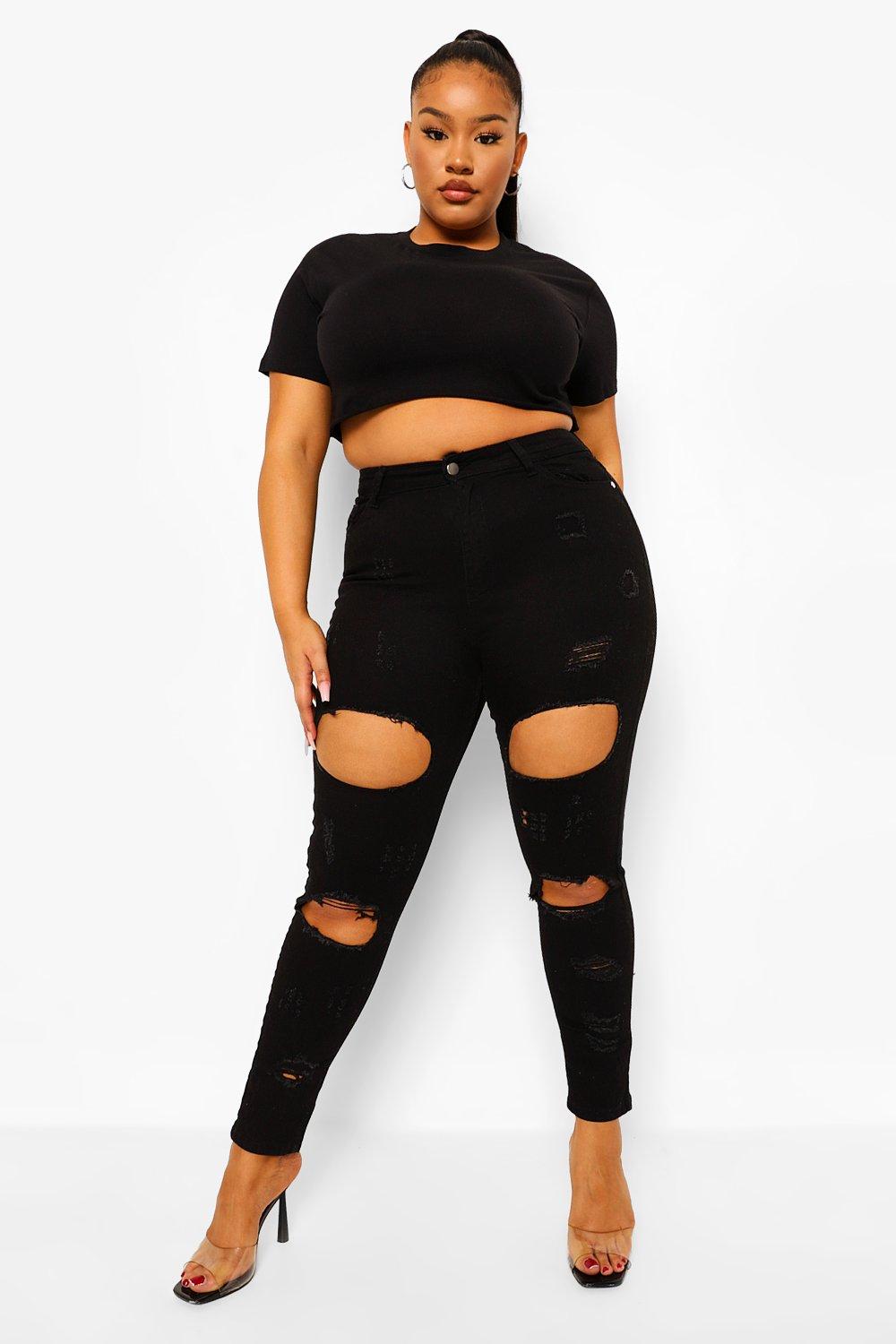 Plus Power Stretch Distressed Skinny Jeans