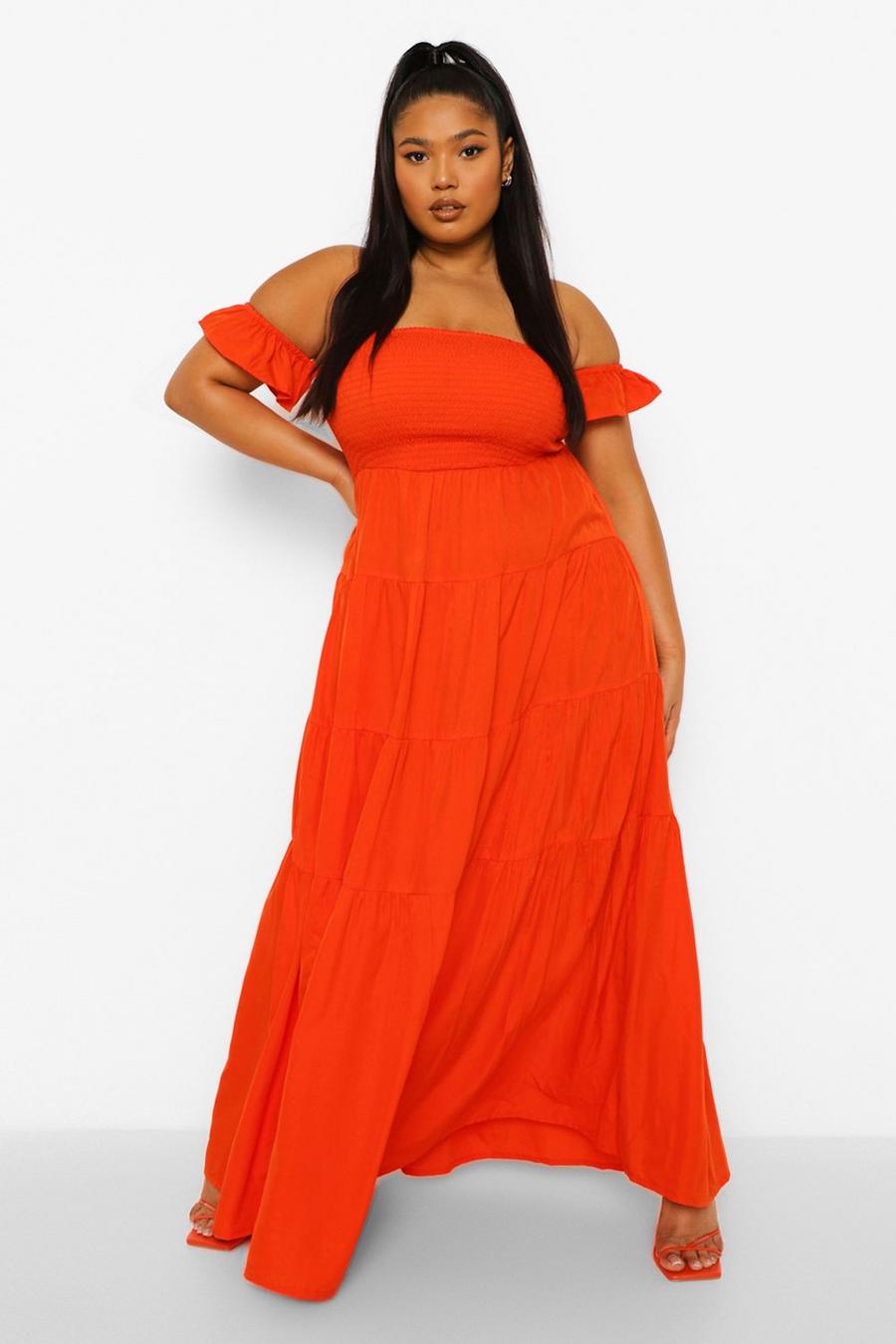 Orange Plus Off The Shoulder Tiered Maxi Dress image number 1