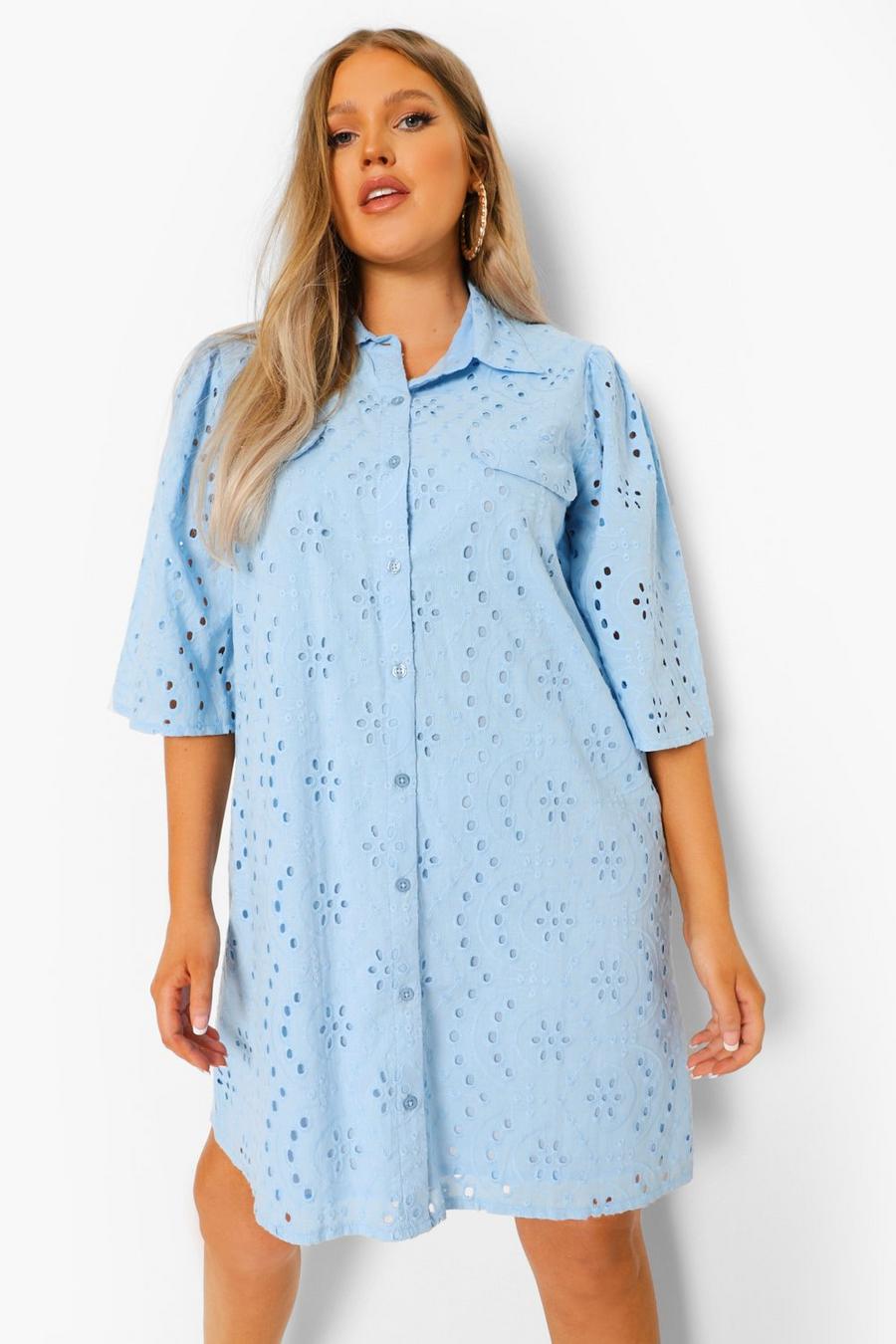 Blue Plus Broderie Anglaise Shirt Dress image number 1