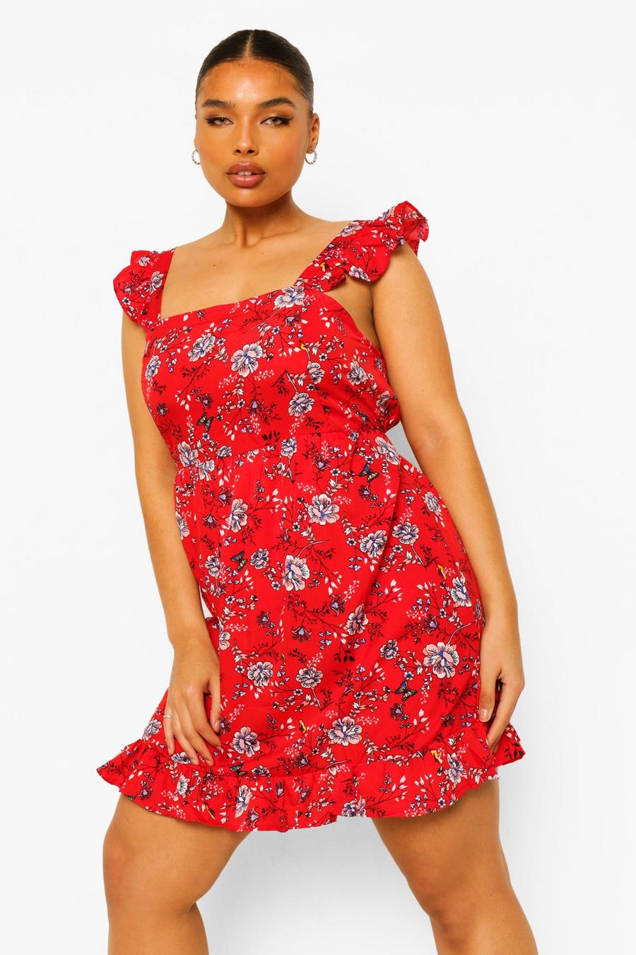 Red Plus Floral Ruffle Sundress image number 1