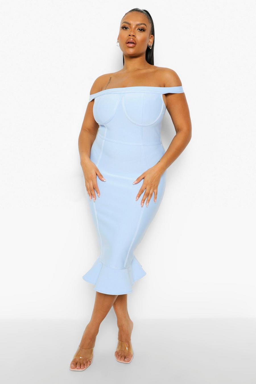 Cloud blue Plus - Off shoulder-klänning med sculptingeffekt image number 1