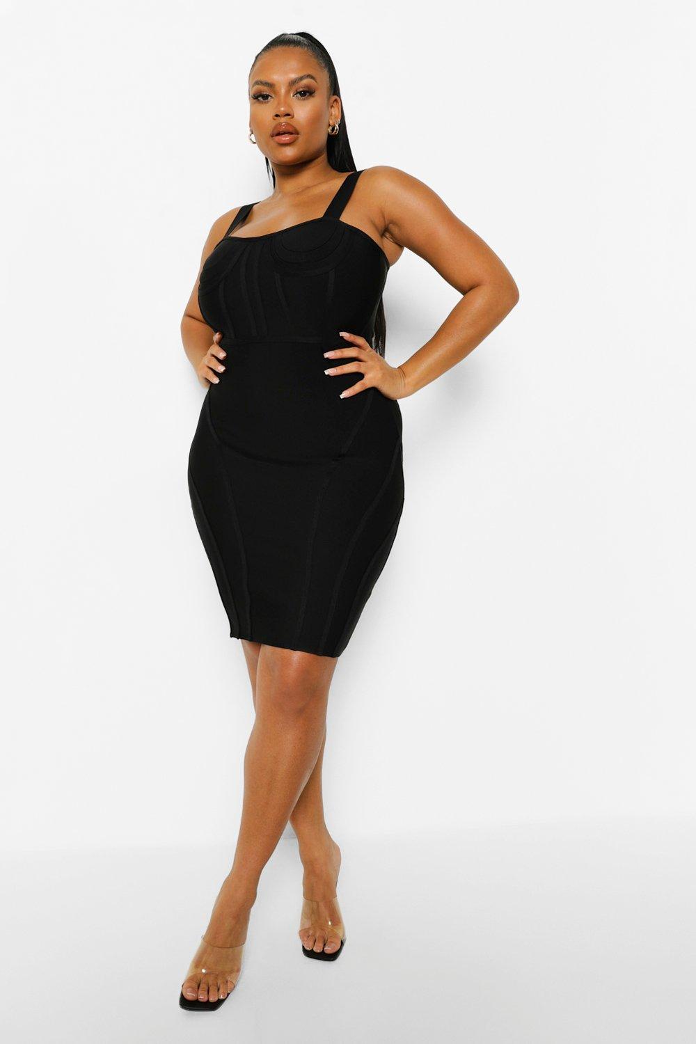 Plus Black Ribbed Bardot Bodycon Dress